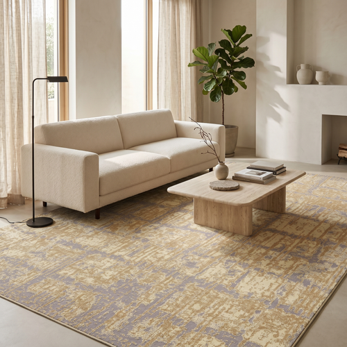 فرش مدرن وینتیج کد 511 با ظاهر بافتنما و رنگبندی خنثی